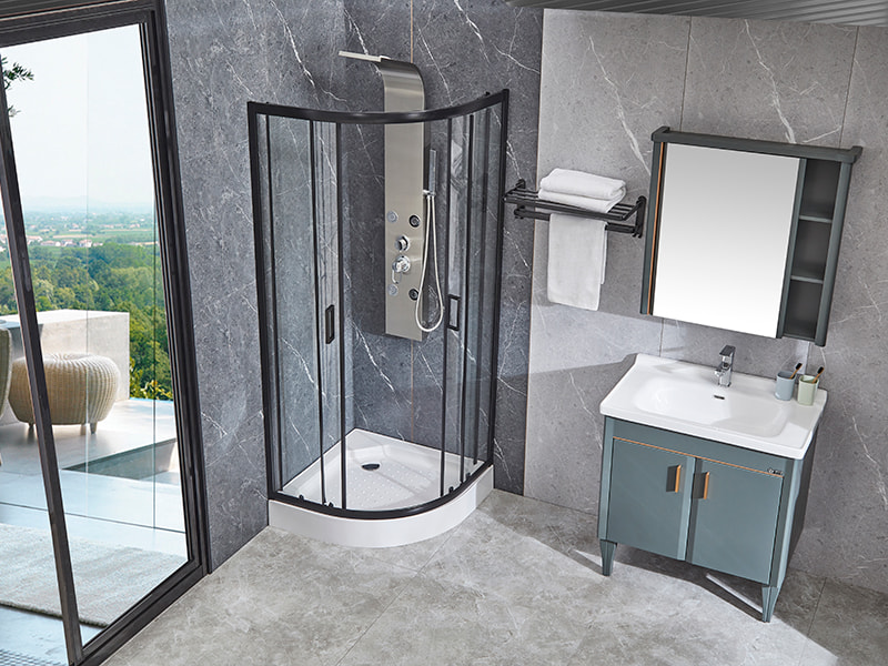 SE klizna staklena vrata za tuš kabinu, crni aluminijski profil SE klizna staklena vrata za tuš kabinu, crni aluminijski profil